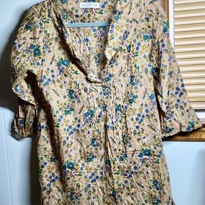 NATURAL LIFE Floral Blouse with Blue and Green Accents